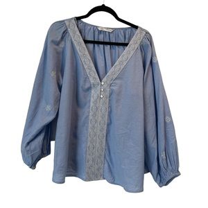 Zara light blue embroidery blouse long sleeve size large